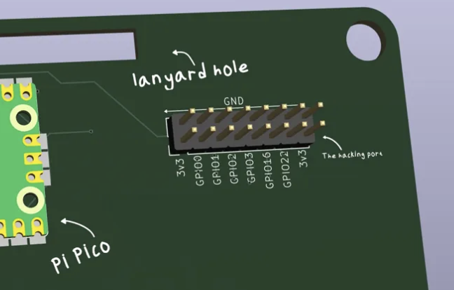PCB layout showing the hacking port